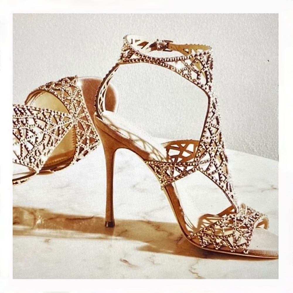 Sergio Rossi Brown Tresor Crystal Grommet Sandal